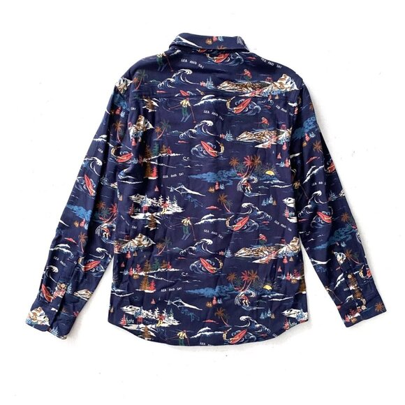 Faherty Mens Navy L Super Brushed Stretch Flannel Button-Up Shirt Sea to Ski - Picture 3 of 8